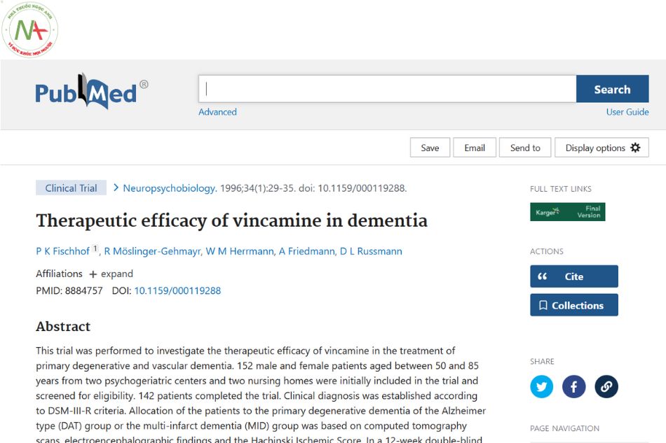 Therapeutic efficacy of vincamine in dementia