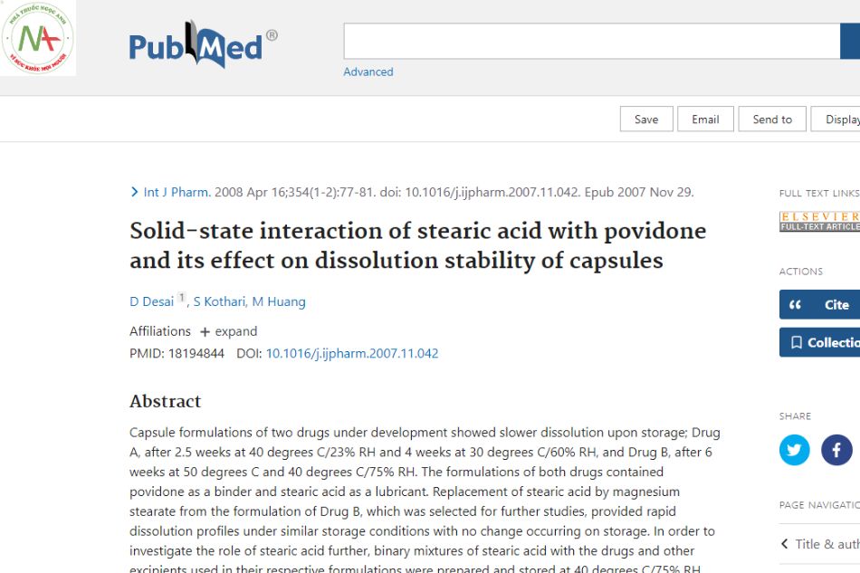 Solid state interaction of stearic acid with povidone and its effect on the solubility stability of hard capsules.