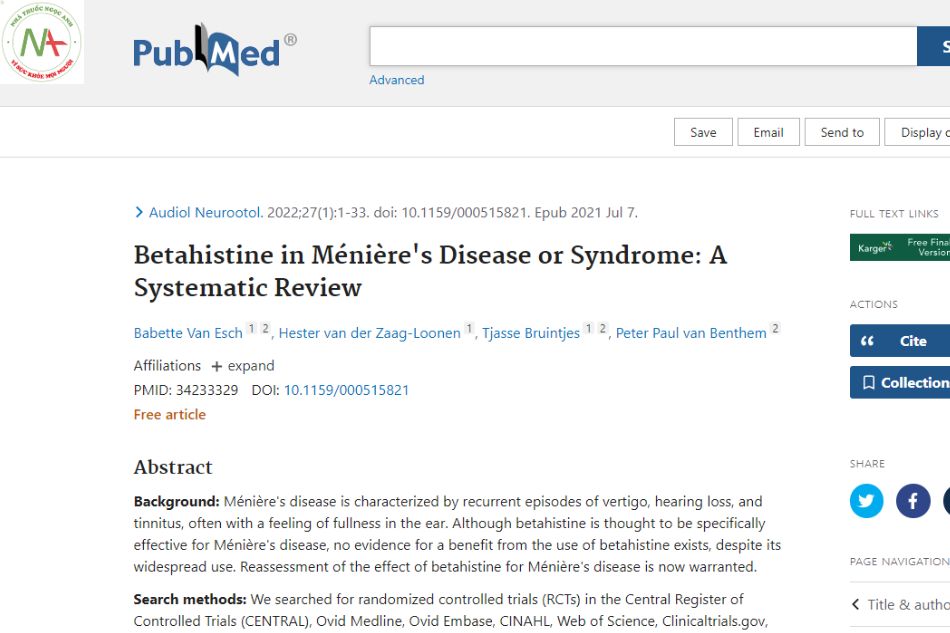 Betahistine in Ménière's Disease or Syndrome: A systematic review