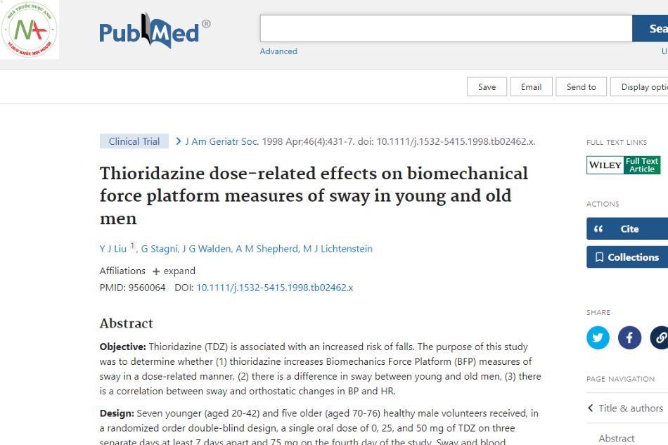 Thioridazine dose-related effects on biomechanical force-based measures of influence in young and old men