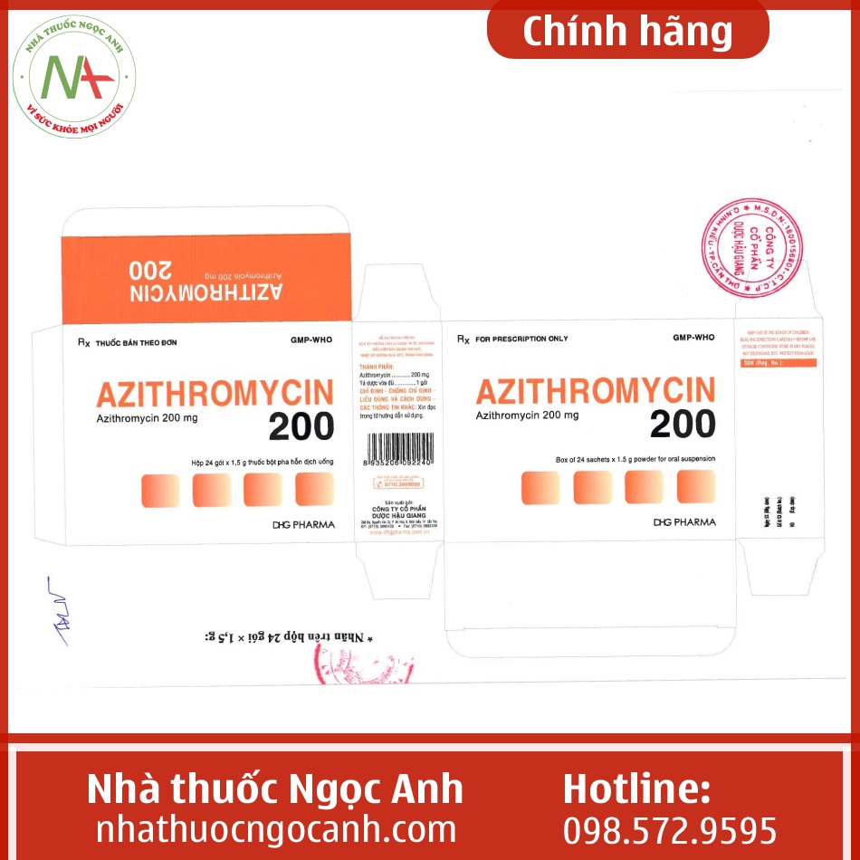 Hướng dẫn sử dụng thuốc Azithromycin 200 DHG