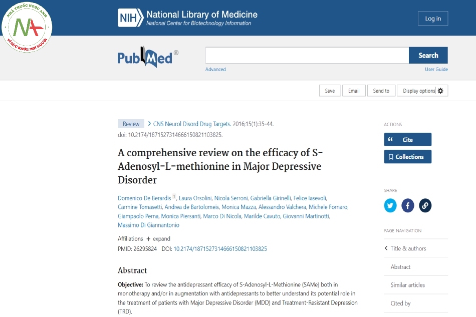A comprehensive review on the efficacy of S-Adenosyl-L-methionine in Major Depressive Disorder