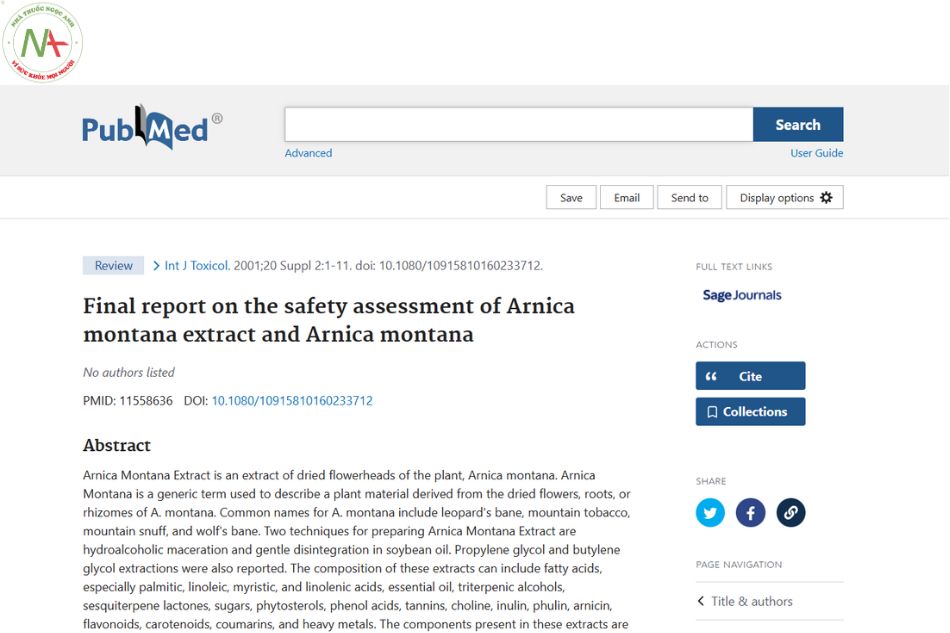 Final report on the safety assessment of Arnica montana extract and Arnica montana