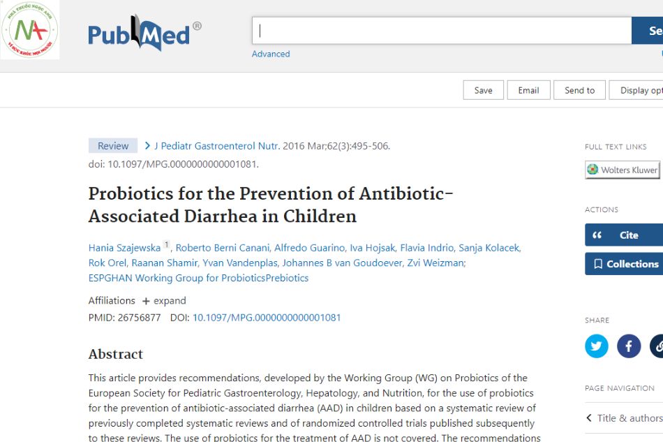 Probiotics for the prevention of antibiotic-associated diarrhea in children