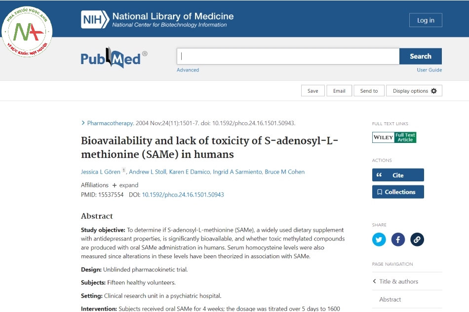 Bioavailability and lack of toxicity of S-adenosyl-L-methionine (SAMe) in humans (1)