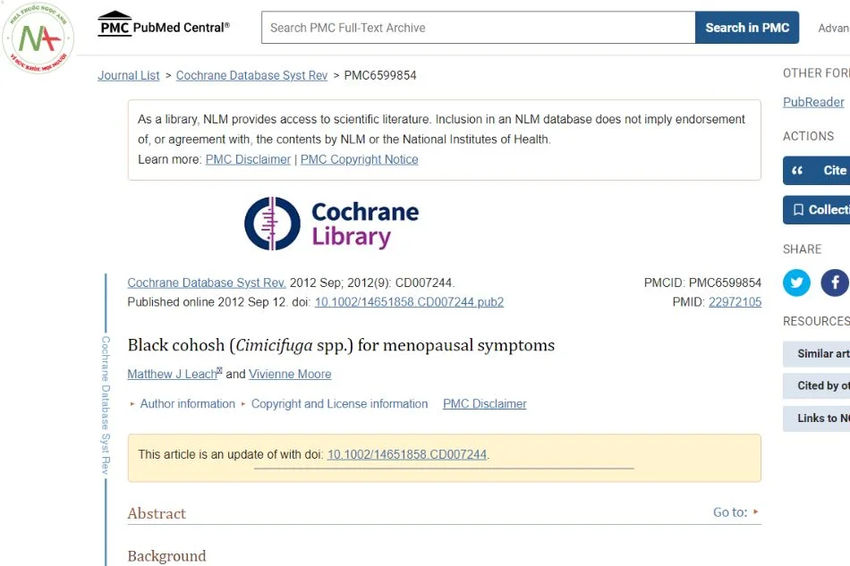 Black cohosh (Cimicifuga spp.) for menopausal symptoms