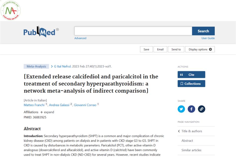 Extended release calcifediol and paricalcitol in the treatment of secondary hyperparathyroidism: a network meta-analysis of indirect comparison