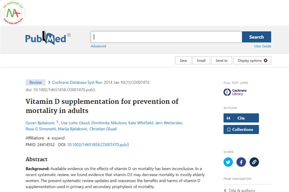 Vitamin D supplementation for prevention of mortality in adults