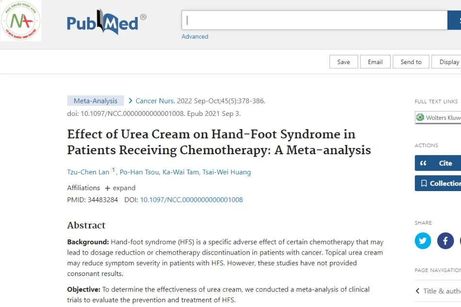 Effect of urea cream on hand-foot syndrome in patients undergoing chemotherapy