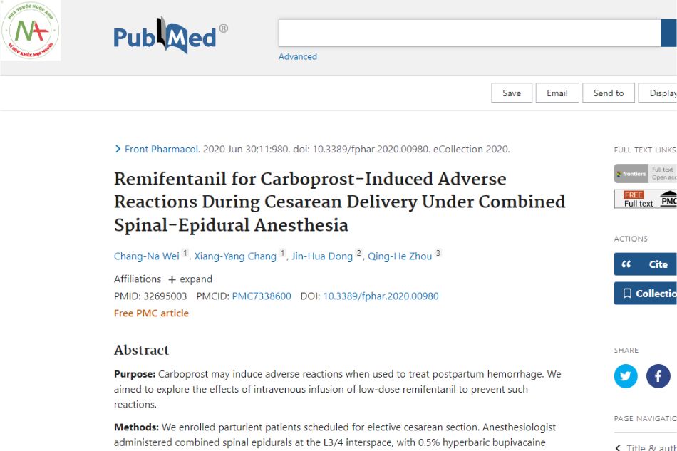 Remifentanil for Carboprost-induced adverse reactions during cesarean section under the combination of spinal epidural anesthesia