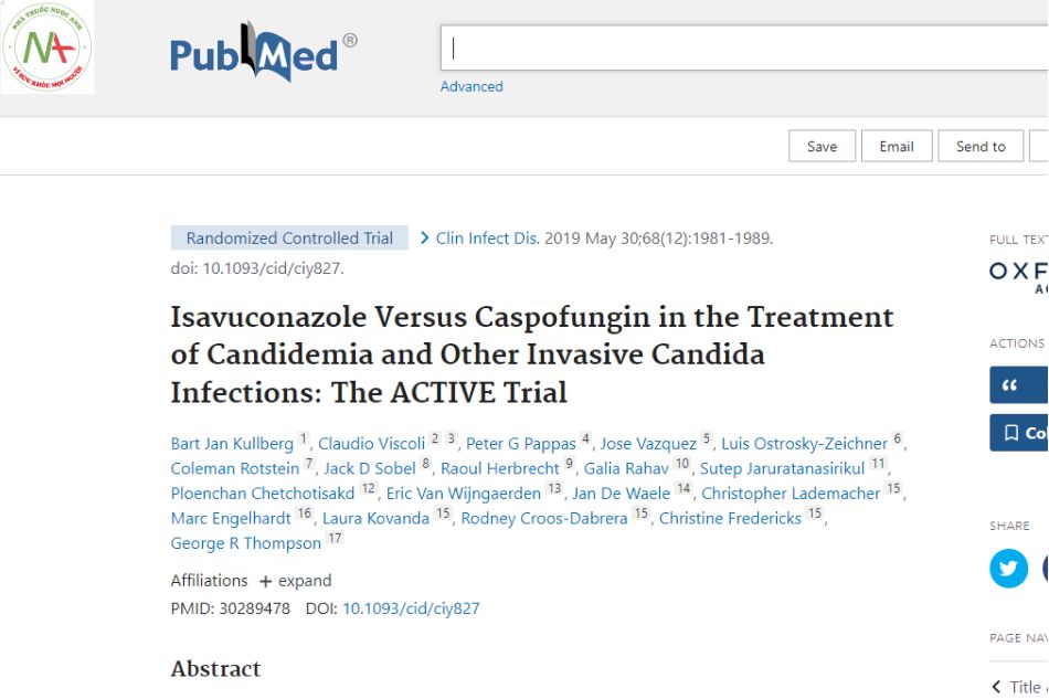 Isavuconazole versus Caspofungin in the treatment of Candida sepsis and other invasive Candida infections: A trial.