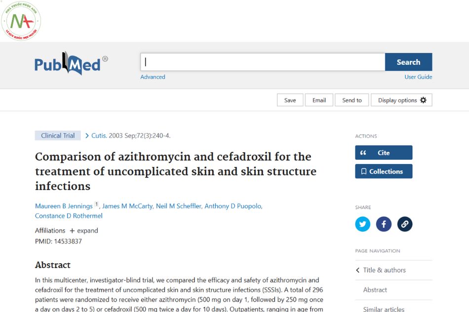 Comparison of azithromycin and cefadroxil for the treatment of uncomplicated skin and skin structure infections