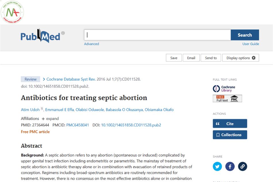 Antibiotics for treating septic abortion