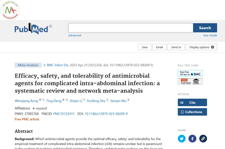 Efficacy, safety, and tolerability of antimicrobial agents for complicated intra-abdominal infection: a systematic review and network meta-analysis