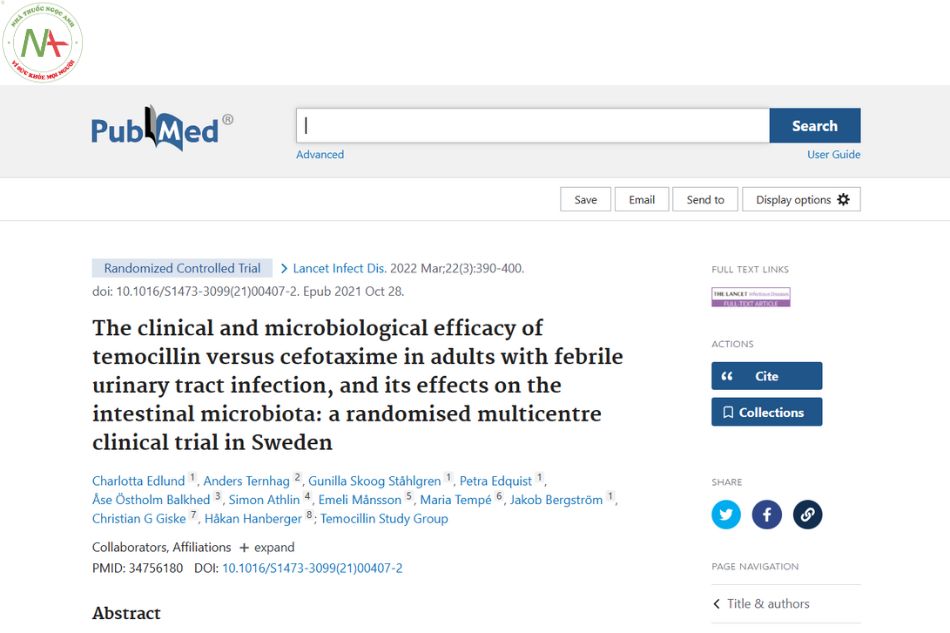 The clinical and microbiological efficacy of temocillin versus cefotaxime in adults with febrile urinary tract infection, and its effects on the intestinal microbiota: a randomised multicentre clinical trial in Sweden