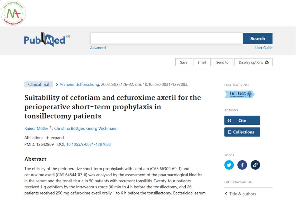 Suitability of cefotiam and cefuroxime axetil for the perioperative short-term prophylaxis in tonsillectomy patients