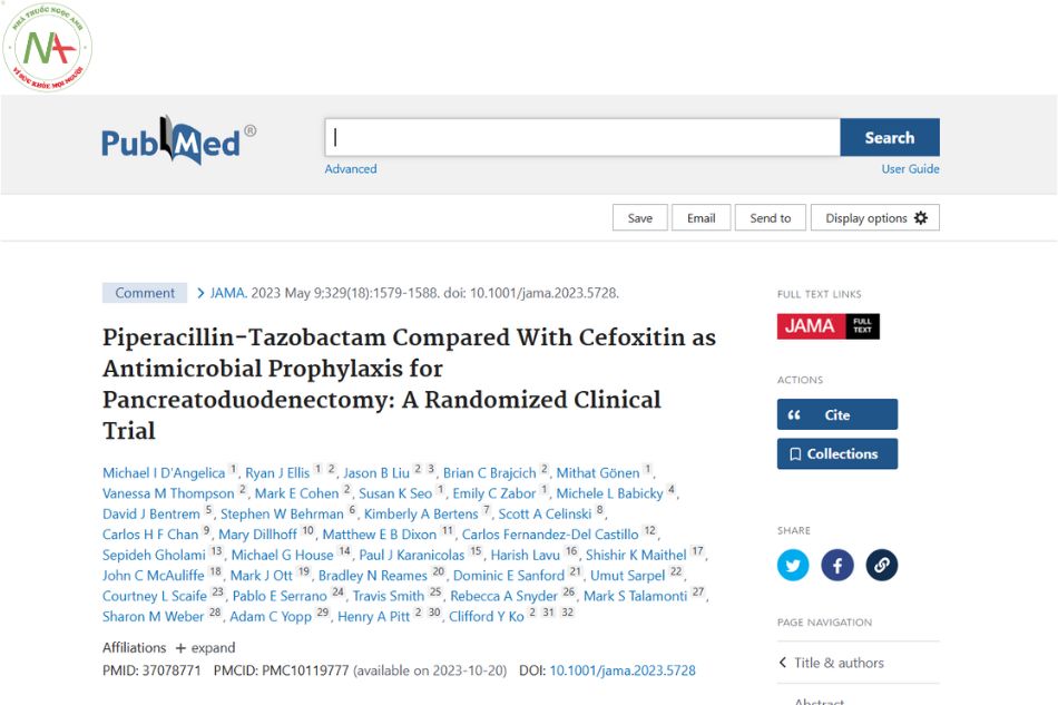 Piperacillin-Tazobactam Compared With Cefoxitin as Antimicrobial Prophylaxis for Pancreatoduodenectomy: A Randomized Clinical Trial