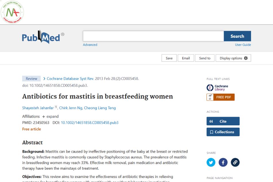 Antibiotics for mastitis in breastfeeding women