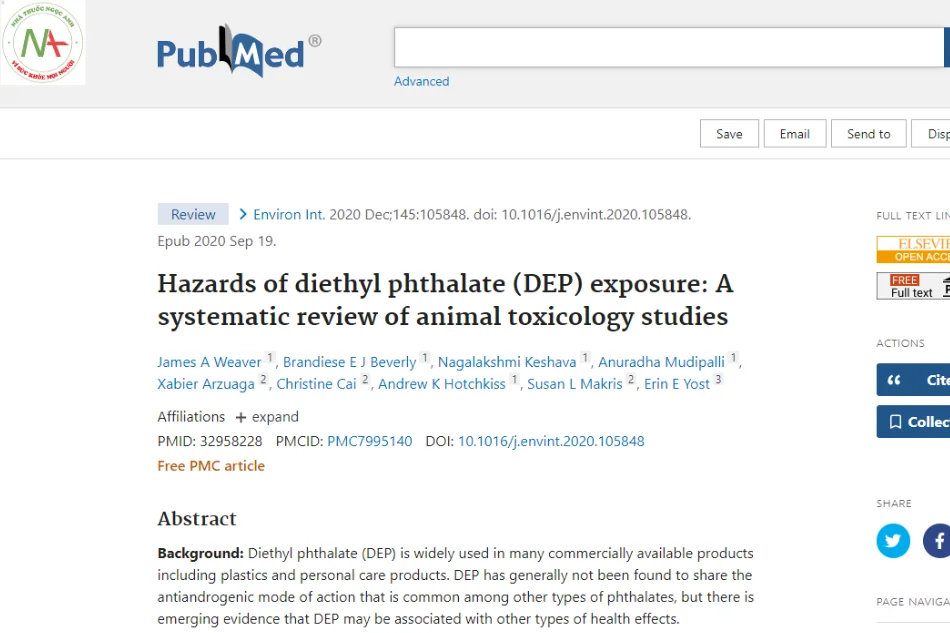 Diethyl phthalate exposure risk (DEP): A systematic review of toxicity studies in animals