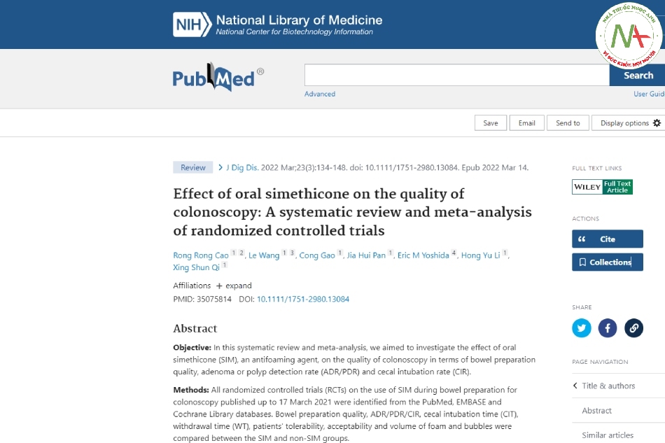 Effect of oral simethicone on the quality of colonoscopy: A systematic review and meta-analysis of randomized controlled trials