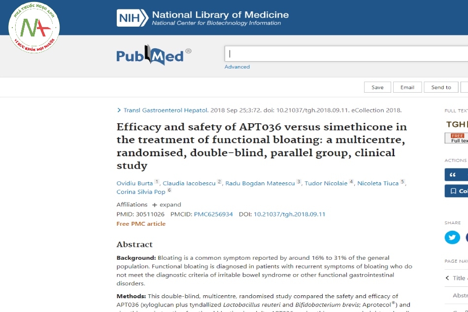 Efficacy and safety of APT036 versus simethicone in the treatment of functional bloating: a multicentre, randomised, double-blind, parallel group, clinical study