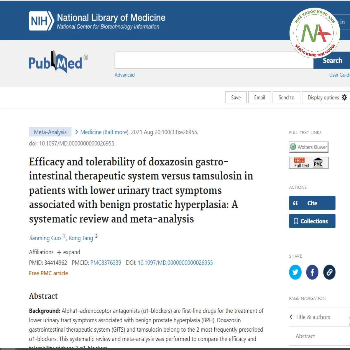 Efficacy and tolerability of doxazosin gastro-intestinal therapeutic system versus tamsulosin in patients with lower urinary tract symptoms associated with benign prostatic hyperplasia: A systematic review and meta-analysis