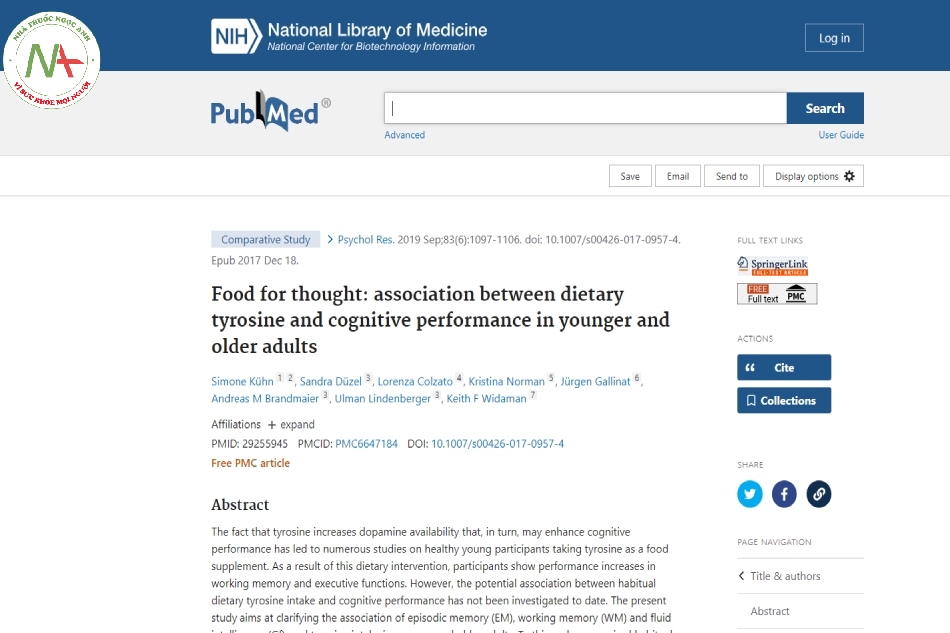 Food for thought: association between dietary tyrosine and cognitive performance in younger and older adults