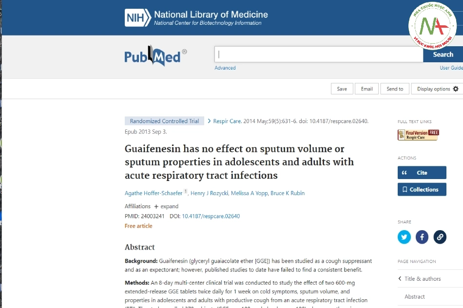 Guaifenesin has no effect on sputum volume or sputum properties in adolescents and adults with acute respiratory tract infections