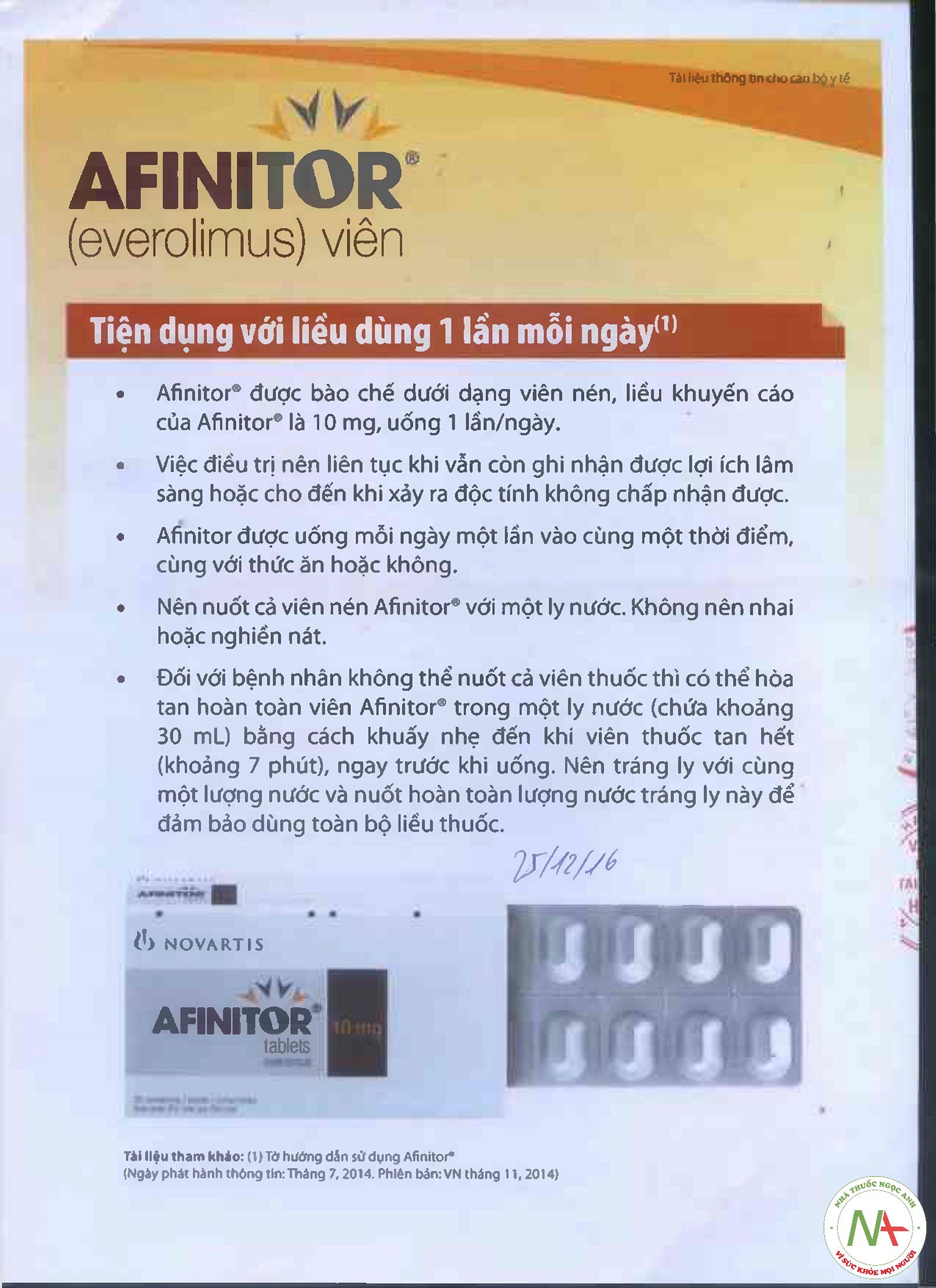 Hướng dẫn sử dụng Afinitor 5mg