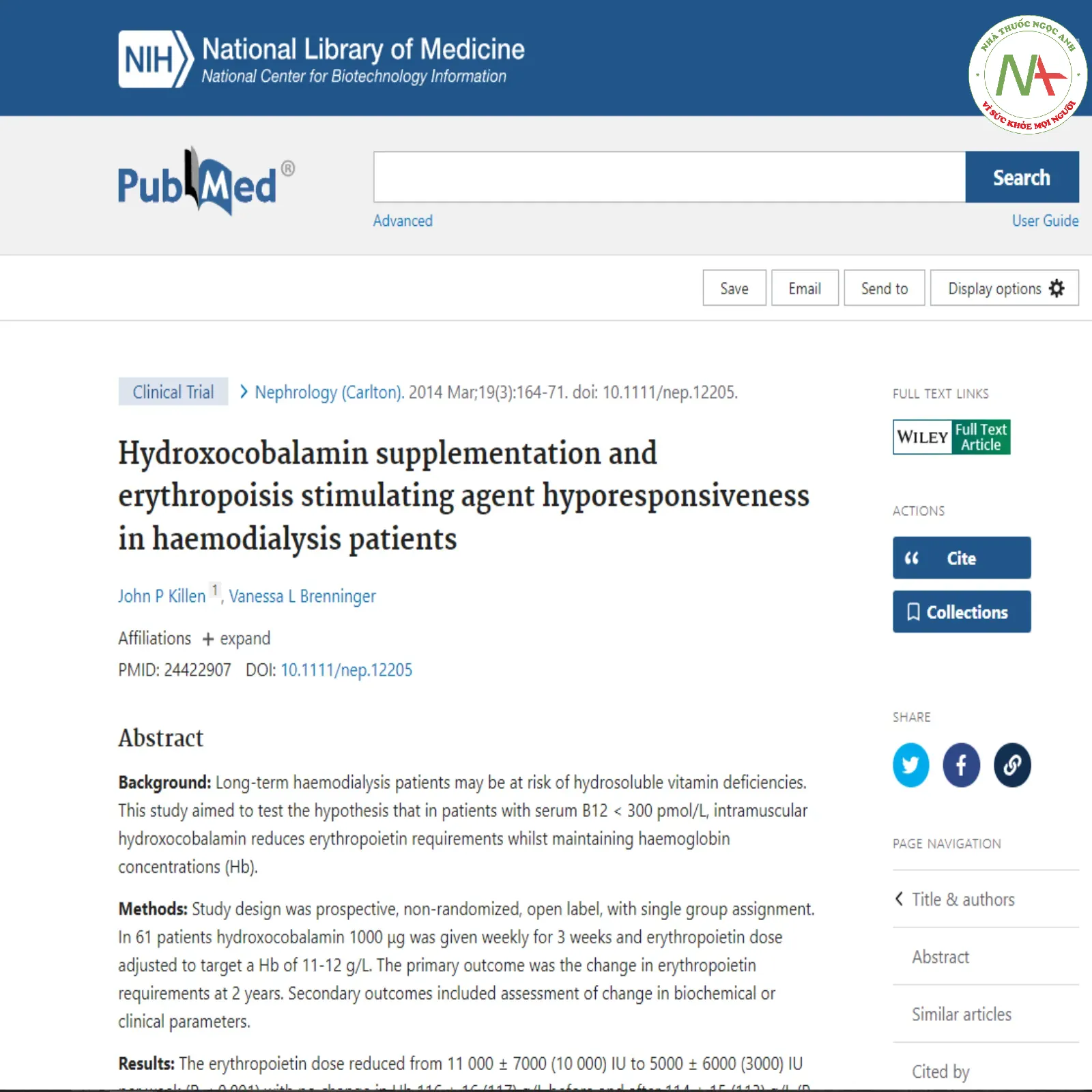 Hydroxocobalamin supplementation and erythropoisis stimulating agent hyporesponsiveness in haemodialysis patients