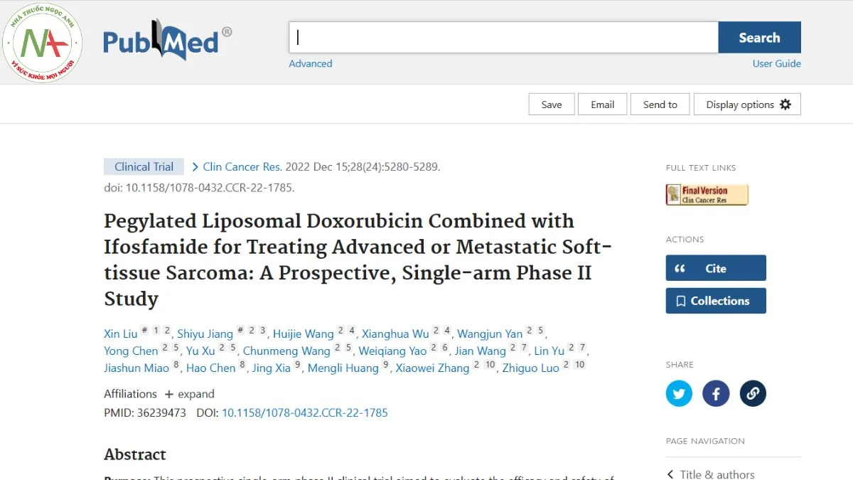 Pegylated Liposomal Doxorubicin Combined with Ifosfamide for Treating Advanced or Metastatic Soft-Tissue Sarcoma: A Prospective, Single-Arm Phase II Study
