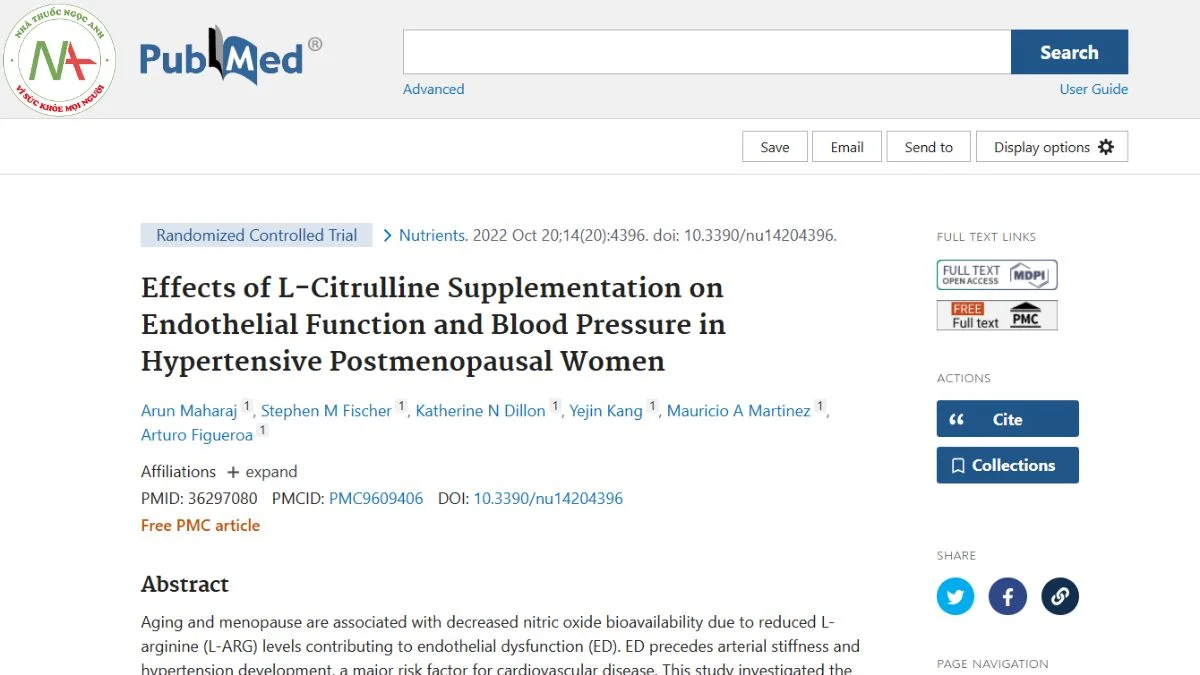 Effects of L-Citrulline Supplementation on Endothelial Function and Blood Pressure in Hypertensive Postmenopausal Women