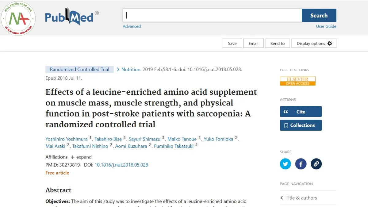 Effects of a leucine-enriched amino acid supplement on muscle mass, muscle strength, and physical function in post-stroke patients with sarcopenia: A randomized controlled trial