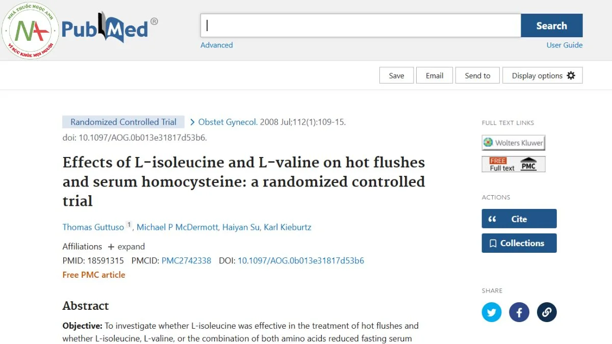 Effects of L-Isoleucine and L-Valine on Hot Flushes and Serum HomocysteineA Randomized Controlled Trial