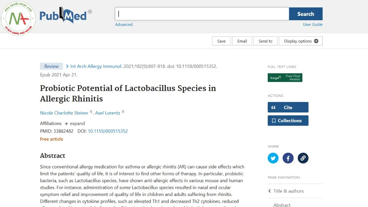 Probiotic Potential of Lactobacillus Species in Allergic Rhinitis