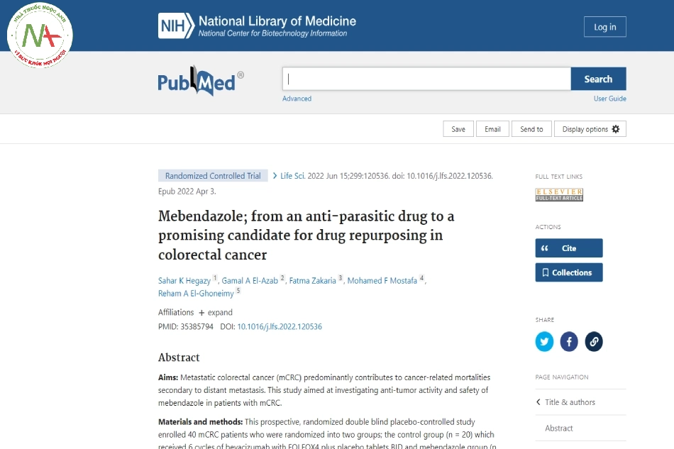 Mebendazole; from an anti-parasitic drug to a promising candidate for drug repurposing in colorectal cancer