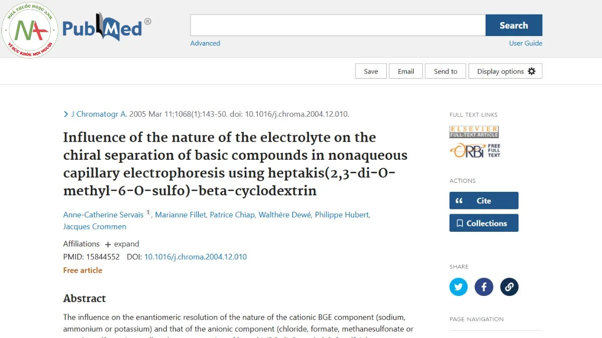 Influence of the nature of the electrolyte on the chiral separation of basic compounds in nonaqueous capillary electrophoresis using heptakis (2, 3-di-O-methyl-6-O-sulfo)-β-cyclodextrin