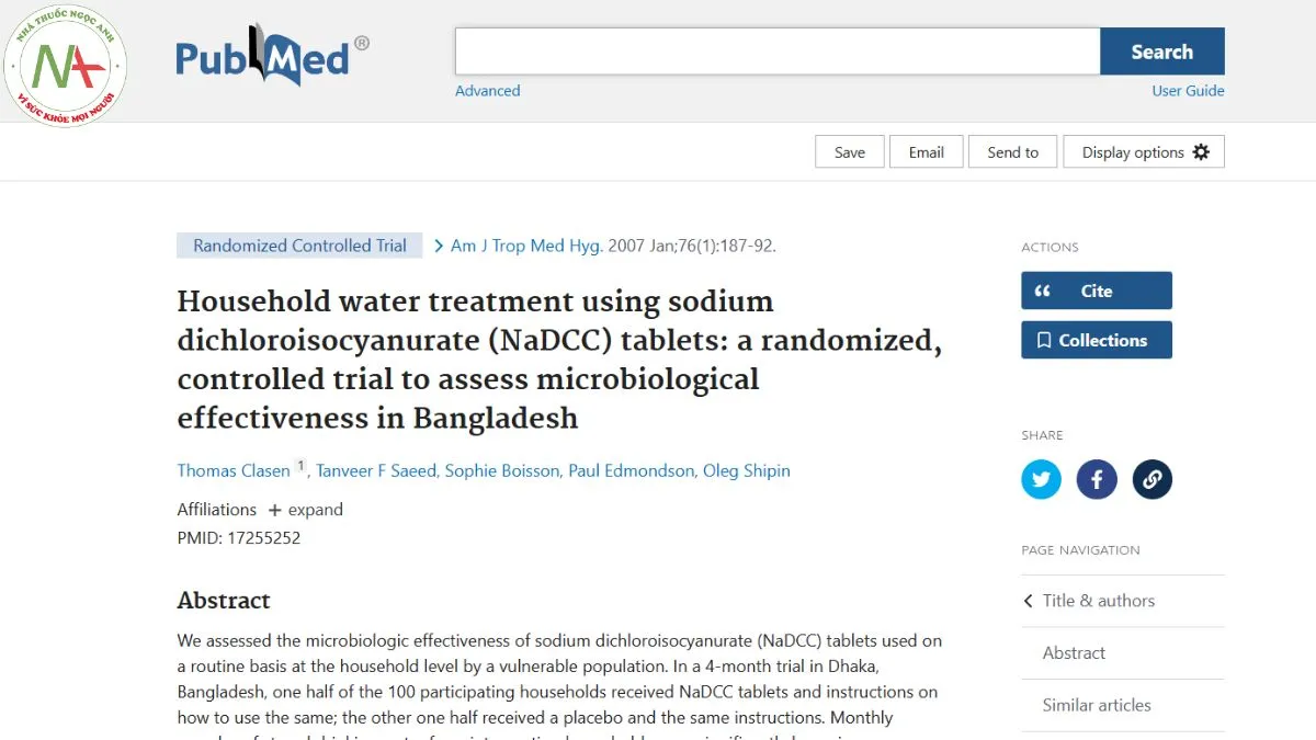 Household water treatment using sodium dichloroisocyanurate (NaDCC) tablets: a randomized, controlled trial to assess microbiological effectiveness in Bangladesh