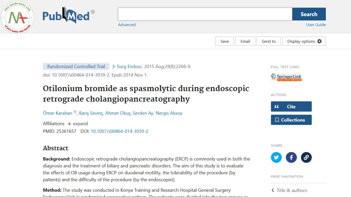Otilonium bromide as spasmolytic during endoscopic retrograde cholangiopancreatography