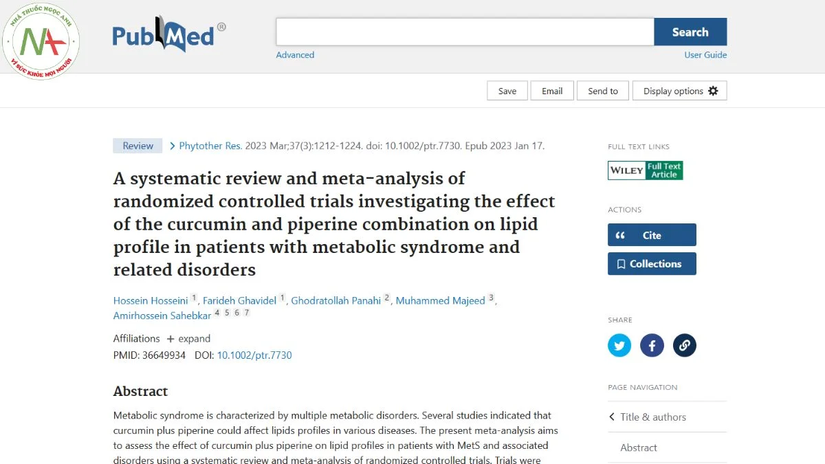 A systematic review and meta-analysis of randomized controlled trials investigating the effect of the curcumin and piperine combination on lipid profile in patients with metabolic syndrome and related disorders