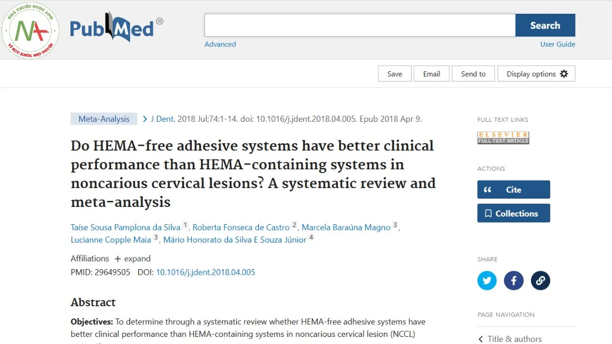 Do HEMA-free adhesive systems have better clinical performance than HEMA-containing systems in noncarious cervical lesions? A systematic review and meta-analysis