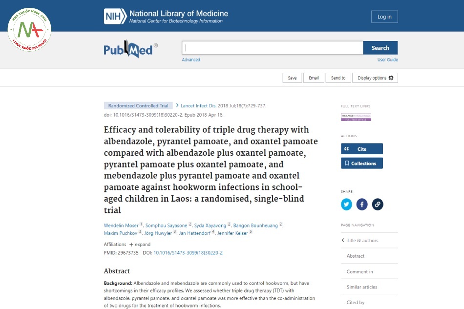 Efficacy and tolerability of triple drug therapy with albendazole, pyrantel pamoate, and oxantel pamoate compared with albendazole plus oxantel pamoate, pyrantel pamoate plus oxantel pamoate, and mebendazole plus pyrantel pamoate and oxantel pamoate against hookworm infections in school-aged children in Laos: a randomised, single-blind trial