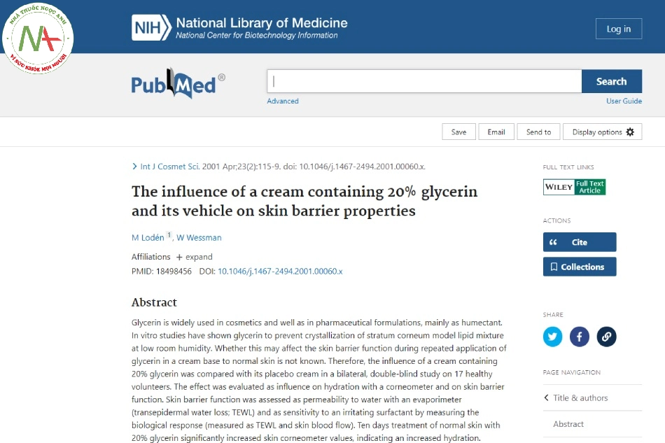 The influence of a cream containing 20% glycerin and its vehicle on skin barrier properties
