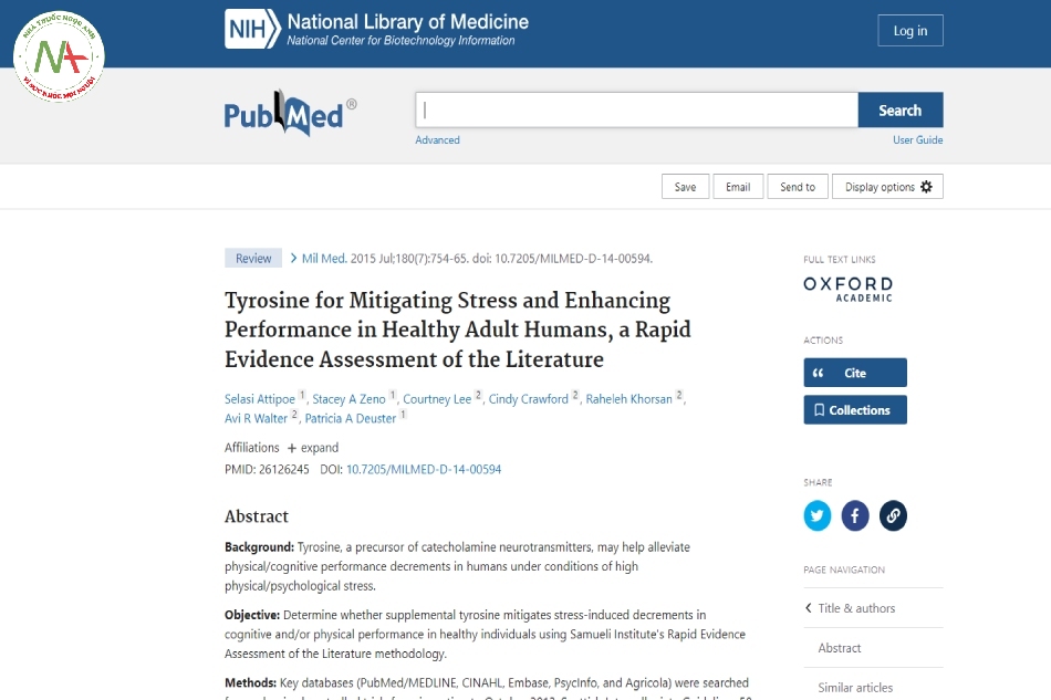 Tyrosine for Mitigating Stress and Enhancing Performance in Healthy Adult Humans, a Rapid Evidence Assessment of the Literature