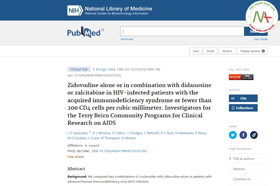 Zidovudine alone or in combination with didanosine or zalcitabine in HIV-infected patients with the acquired immunodeficiency syndrome or fewer than 200 CD4 cells per cubic millimeter. Investigators for the Terry Beirn Community Programs for Clinical Research on AIDS