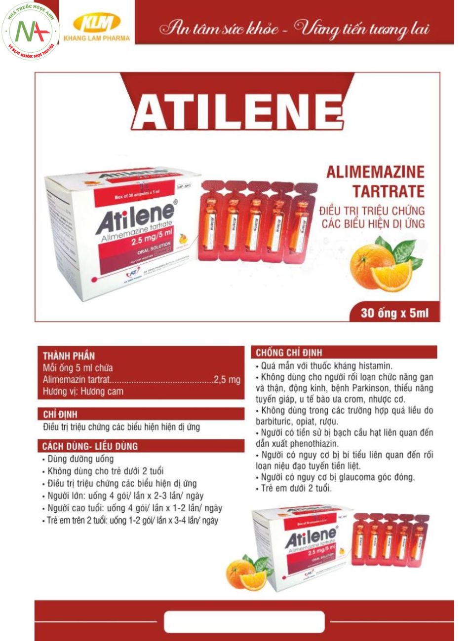 Thuốc Atilene hương vị cam rất phù hợp cho trẻ nhỏ