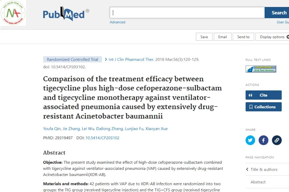Comparison of the therapeutic efficacy of tigecycline plus high-dose cefoperazon-sulbactam and tigecycline monotherapy in the treatment of ventilator-associated pneumonia caused by widely resistant Acinetobacter baumannii