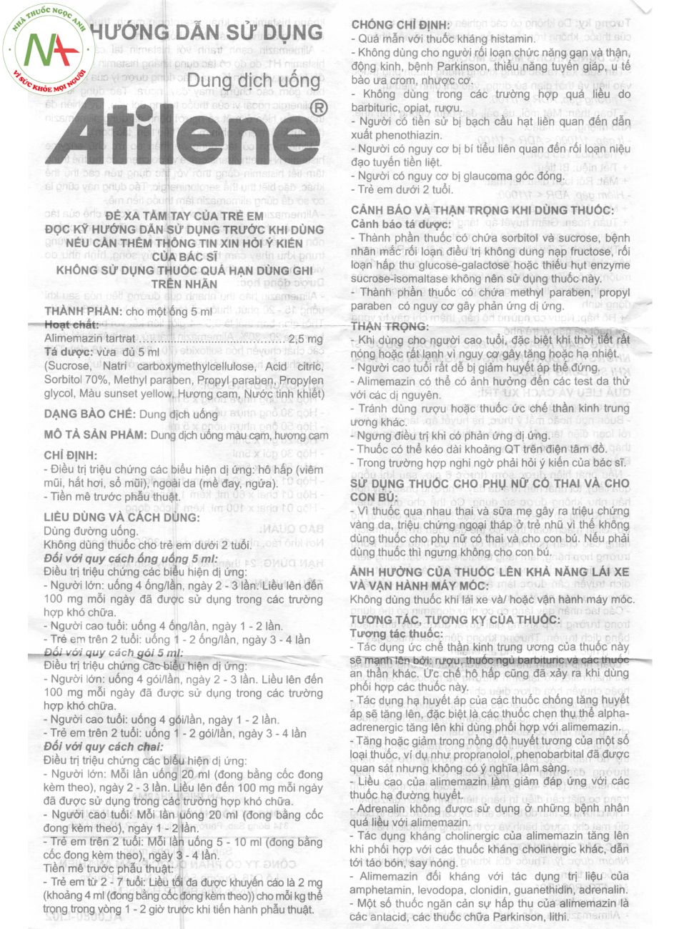 Hướng dẫn sử dụng thuốc Atilene trang 1