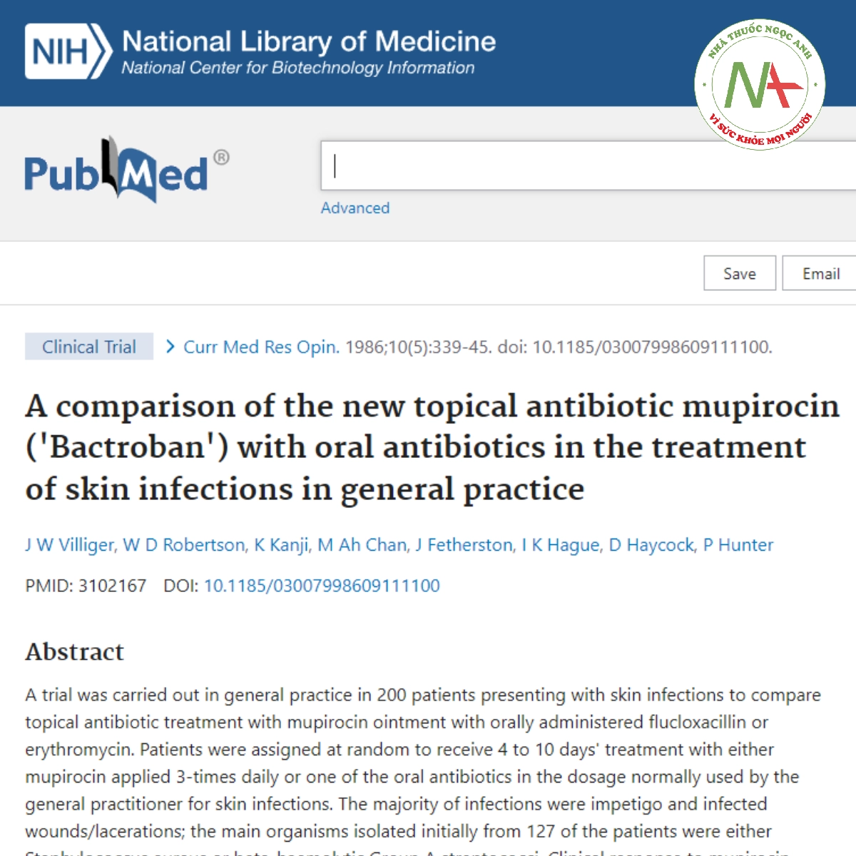 A comparison of the new topical antibiotic mupirocin ('Bactroban') with oral antibiotics in the treatment of skin infections in general practice