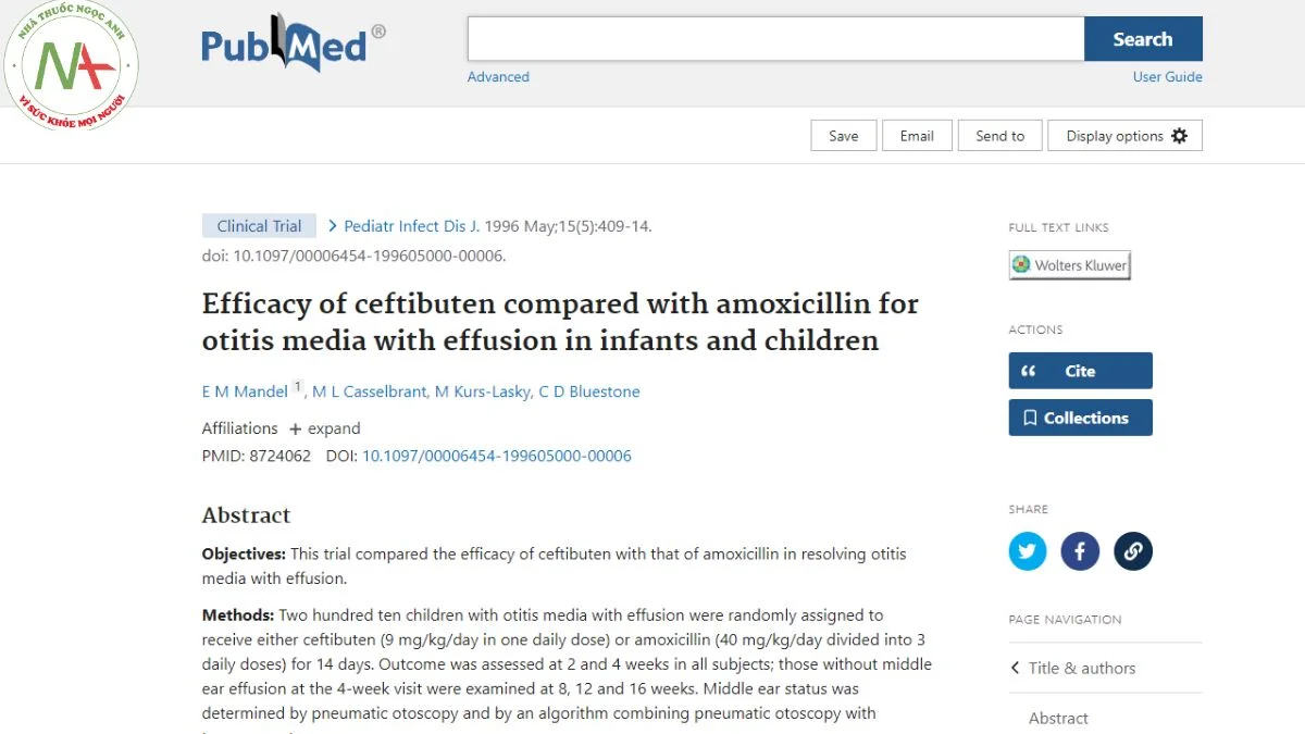 Efficacy of ceftibuten compared with amoxicillin for otitis media with effusion in infants and children
